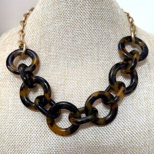 J. Crew Tortoise Acrylic Circular Link Necklace With Gold-Tone Hardware